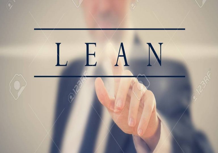 a Business man in a suit touching word "Lean"
